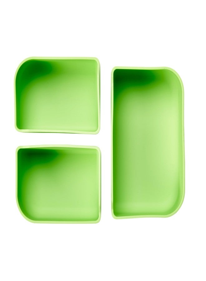LunchBots Build -a- Bento Lunch Box, Silicone Bento Box for Kids, Multi-Compartment Lunch Container, Oven & Dishwasher Safe, BPA Free, 28 oz - Green - Image 3