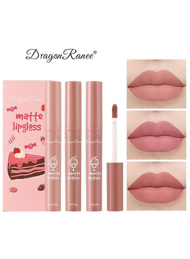 راني دراجون 3 صغار مجموعة أحمر الشفاه غير اللامعة ، وأحمر الشفاه المقاومة للماء طويلة لاصق كوب غير لاصقة لا تتلاشى لامع الشفاه ، وملل شفة شفاه تلوين شفة الشفاه الشفاه للنساء للنساء - Image 1