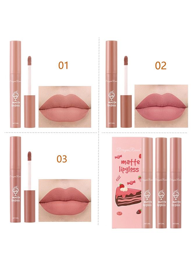 راني دراجون 3 صغار مجموعة أحمر الشفاه غير اللامعة ، وأحمر الشفاه المقاومة للماء طويلة لاصق كوب غير لاصقة لا تتلاشى لامع الشفاه ، وملل شفة شفاه تلوين شفة الشفاه الشفاه للنساء للنساء - Image 3