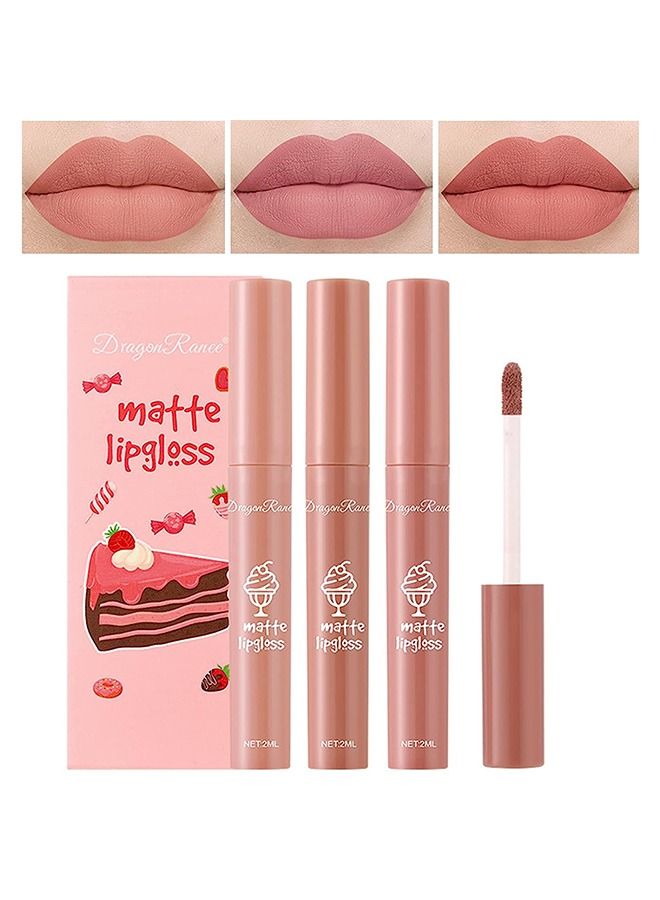 راني دراجون 3 صغار مجموعة أحمر الشفاه غير اللامعة ، وأحمر الشفاه المقاومة للماء طويلة لاصق كوب غير لاصقة لا تتلاشى لامع الشفاه ، وملل شفة شفاه تلوين شفة الشفاه الشفاه للنساء للنساء - Image 2