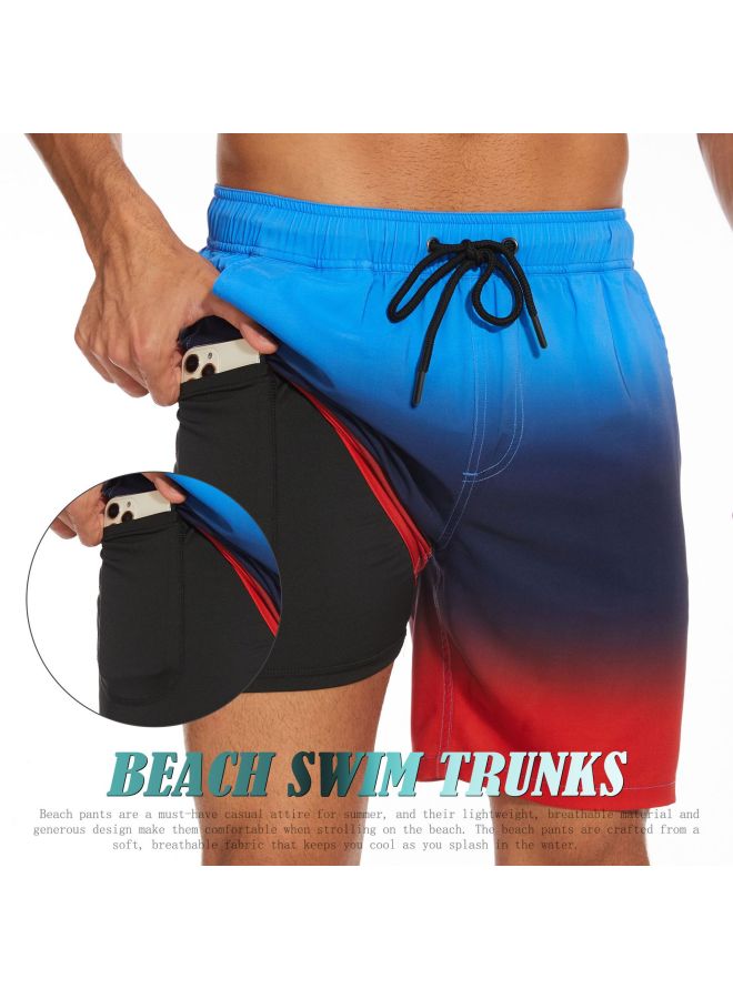 Men's Blue to Red Fashion Holiday Beach Shorts,Large Size Four Corner Milk Silk Interior - Image 1