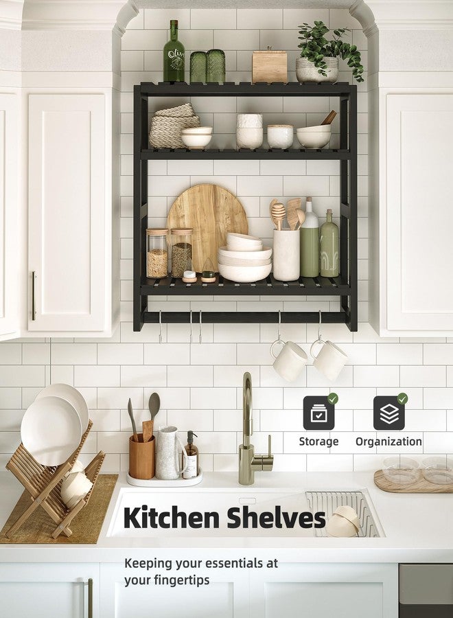 Galood Bathroom Shelves Towel Racks Over Toilet Storage with Towel Bar 3 Tier Floating Wall Mounted Space Saving Bamboo Paper Holder for Bathroom Laundry Room Kitchen Organizers (Black) - Image 4