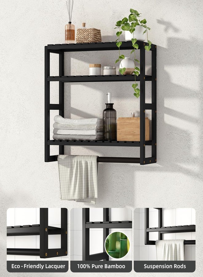 Galood Bathroom Shelves Towel Racks Over Toilet Storage with Towel Bar 3 Tier Floating Wall Mounted Space Saving Bamboo Paper Holder for Bathroom Laundry Room Kitchen Organizers (Black) - Image 3