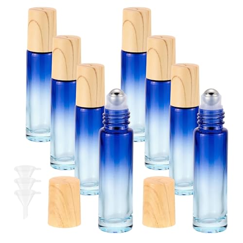 Newzoll 10mL13 oz Glass Roller Bottles for Essential Oils 8Pcs LeakProof Refillable Rollerball and Roll On Applicator for Perfume DIY Craft Travel Size Eye Care Samples Blue Gradient - Image 2