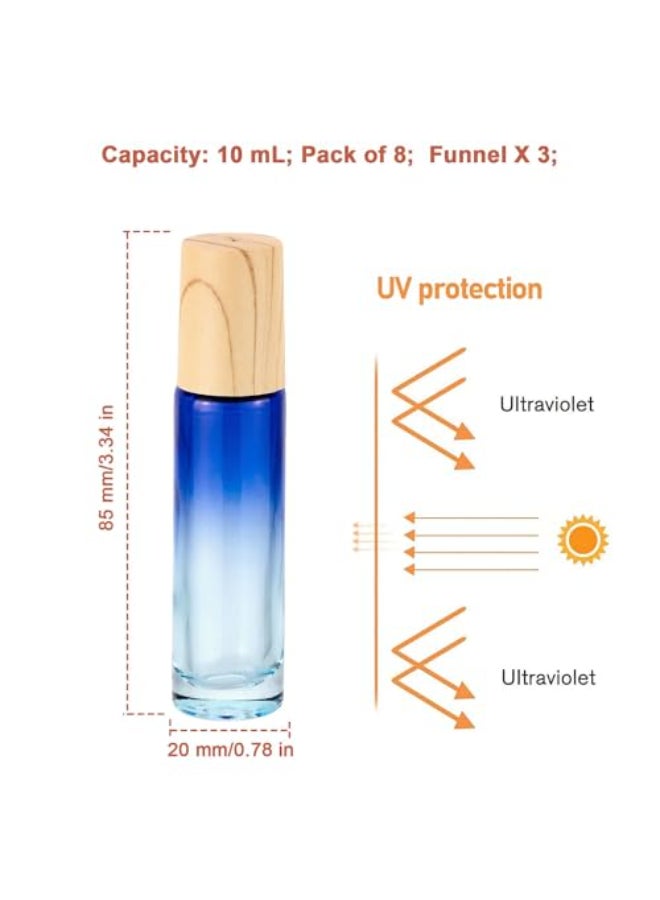 Newzoll 10mL13 oz Glass Roller Bottles for Essential Oils 8Pcs LeakProof Refillable Rollerball and Roll On Applicator for Perfume DIY Craft Travel Size Eye Care Samples Blue Gradient - Image 4