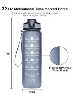 Brain Giggles BrainGiggles Sports Water Bottle with Time Marker Leakproof BPA Free 1L 32 Oz Large Reusable Water bottle - Black  - Image 2