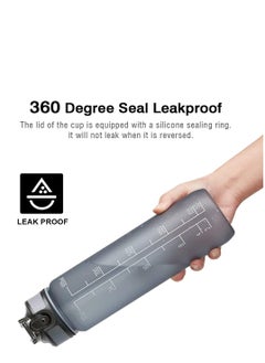 Brain Giggles BrainGiggles Sports Water Bottle with Time Marker Leakproof BPA Free 1L 32 Oz Large Reusable Water bottle - Black  - Image 4