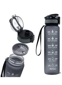 Brain Giggles BrainGiggles Sports Water Bottle with Time Marker Leakproof BPA Free 1L 32 Oz Large Reusable Water bottle - Black  - Image 3
