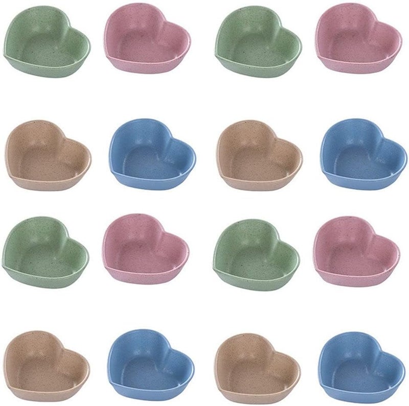 ASTRQLE 16PCS Heartshaped Multipurpose Soy Sauce Dishes Seasoning Dishes Sushi Dipping Sauce BowlsDishes Candy Dishes for Condiments Appetizer Ketchup Salad DressingWheat Straw - Image 1