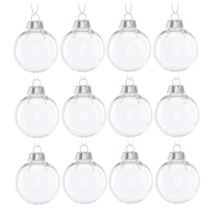 12PCS CLEAR PLASTIC ACRYLIC FILLABLE BALL ORNAMENT SET 236 DIY CHRISTMAS BALLS FOR HOLIDAY ORNAMENTS CHRISTMAS TREE ORNAMENTSWEDDINGPARTY AND HOME DECOR60MM236IN 12PCS