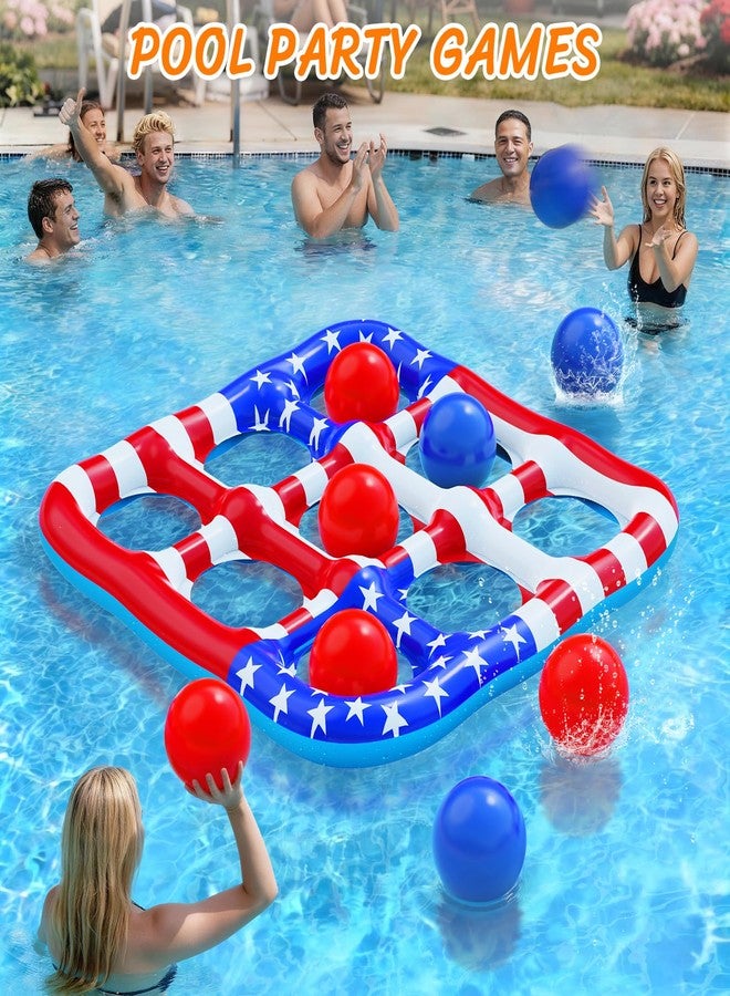 HINZER Pool Toys Games for Kids - Inflatable Outdoor Water Toys for Adults and Family Giant US Flag Floating Board Swimming Pool Game Float with 10 Balls Outdoor Beach Toy for Adults Teens Kids - Image 2