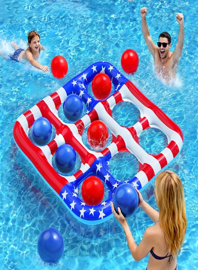 HINZER Pool Toys Games for Kids - Inflatable Outdoor Water Toys for Adults and Family Giant US Flag Floating Board Swimming Pool Game Float with 10 Balls Outdoor Beach Toy for Adults Teens Kids - Image 1