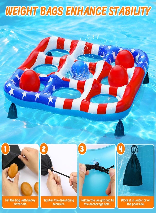 HINZER Pool Toys Games for Kids - Inflatable Outdoor Water Toys for Adults and Family Giant US Flag Floating Board Swimming Pool Game Float with 10 Balls Outdoor Beach Toy for Adults Teens Kids - Image 5