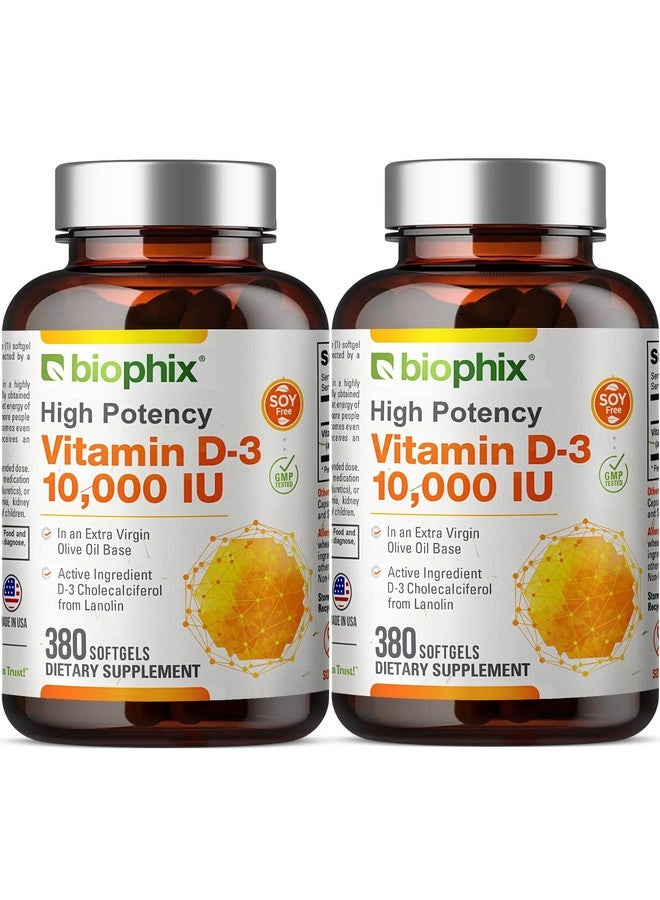 biophix Vitamin D-3 10000 IU 380 Softgels Vitamin 2 Pack - High-Potency in Extra Virgin Olive Oil Non-GMO Soy-Free Supports Strong Bones Immune Health - Image 1