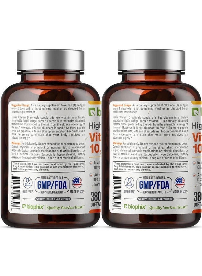 biophix Vitamin D-3 10000 IU 380 Softgels Vitamin 2 Pack - High-Potency in Extra Virgin Olive Oil Non-GMO Soy-Free Supports Strong Bones Immune Health - Image 3