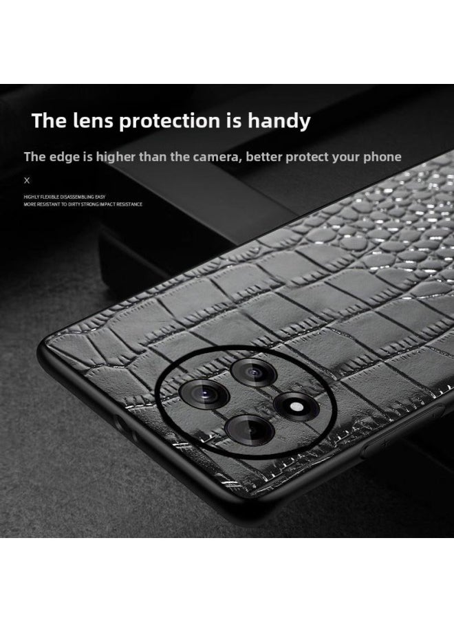 For One Plus Ace5 3 2V Phone Case 12 11 10pro 9RT Real Layer Cowhide Crocodile Pattern Drop-Resistant Men-Colour:[real First-layer Cowhide With Crocodile Pattern + Leather On The Edge Of The Lens]-Applicable Model:Oneplus Ace5v Precision Hole Lens