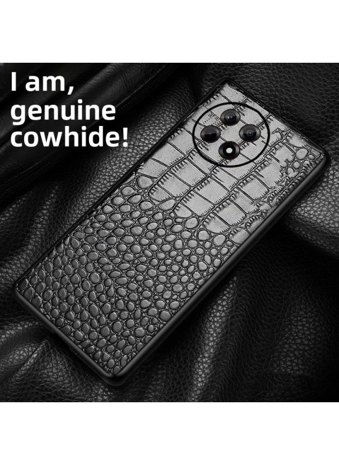 For One Plus Ace5 3 2V Phone Case 12 11 10pro 9RT Real Layer Cowhide Crocodile Pattern Drop-Resistant Men-Colour:[real First-layer Cowhide With Crocodile Pattern + Leather On The Edge Of The Lens]-Applicable Model:Oneplus Ace5v Precision Hole Lens