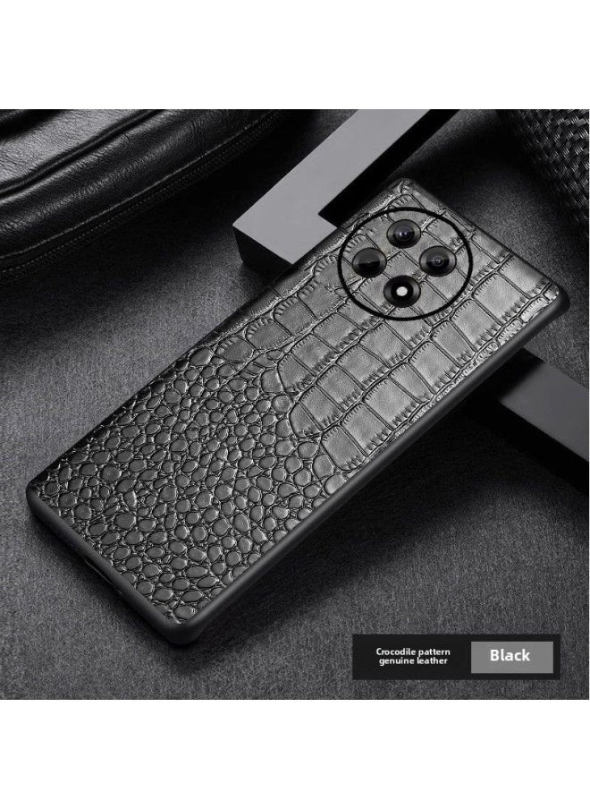 For One Plus Ace5 3 2V Phone Case 12 11 10pro 9RT Real Layer Cowhide Crocodile Pattern Drop-Resistant Men-Colour:[real First-layer Cowhide With Crocodile Pattern + Leather On The Edge Of The Lens]-Applicable Model:Oneplus Ace5v Precision Hole Lens