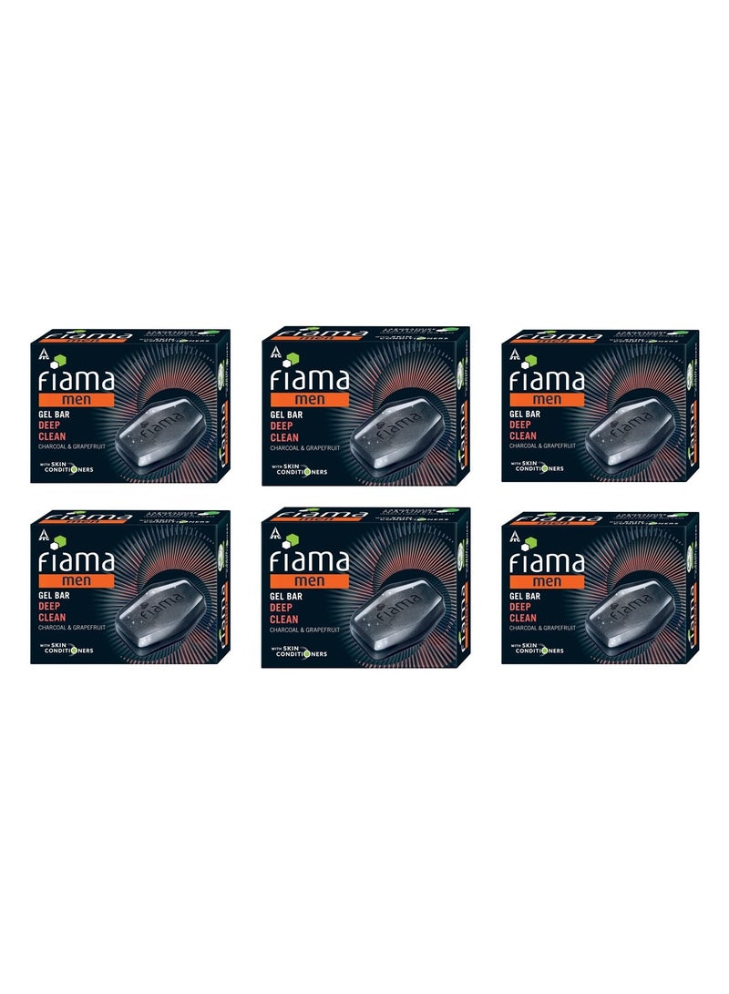 Fiama Men Deep Clean Gel Bar With Charcoal Grapefruit & skin conditioners 125g soap Pack of 6 - Image 1