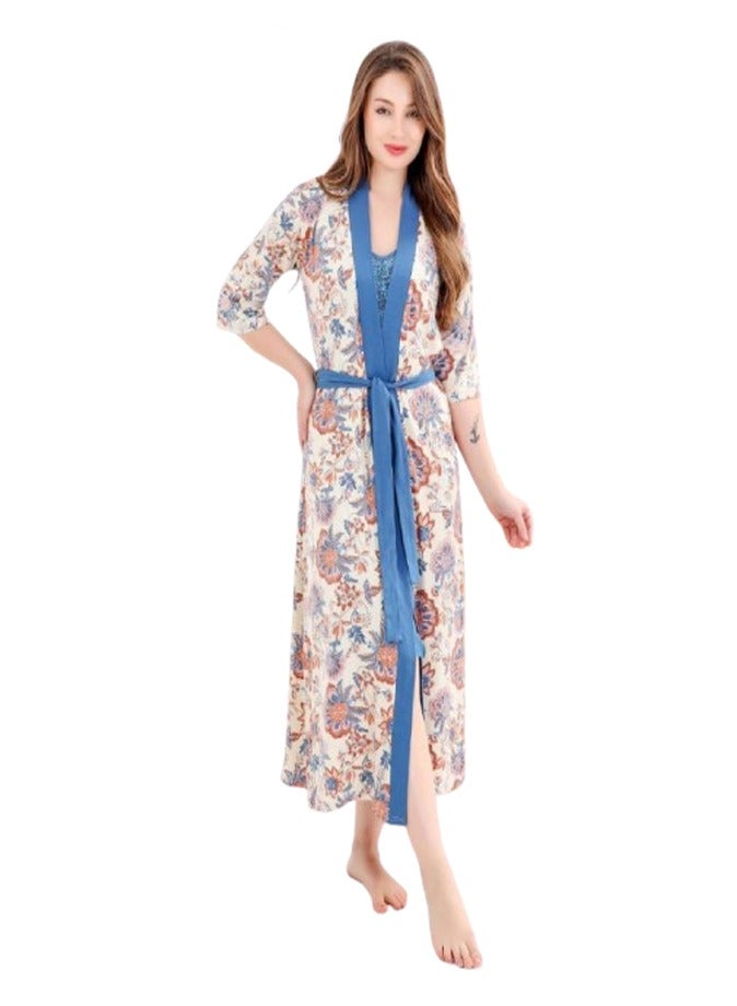 Women's Long Home Robe - Blue  - Image 2