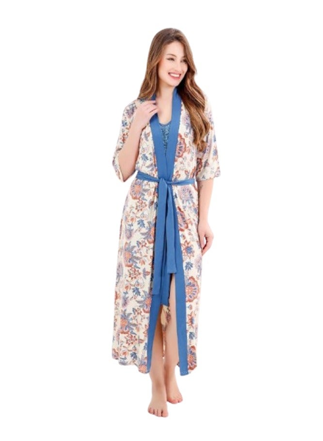Women's Long Home Robe - Blue  - Image 3
