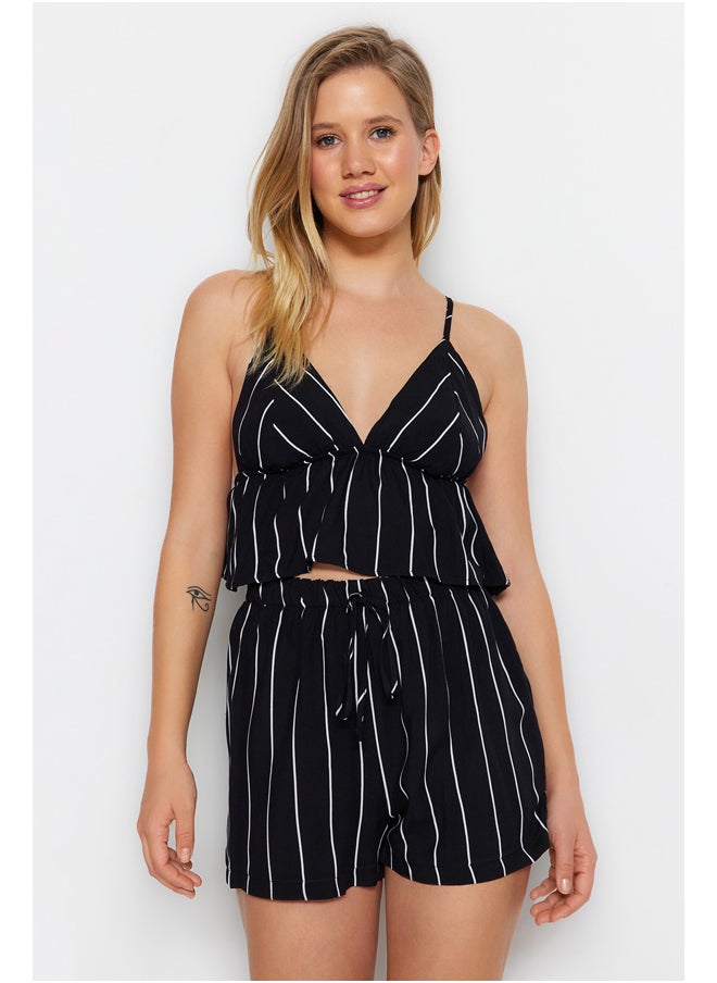 trendyol - Black Striped Back Detailed Singlet-Shorts Woven Pajamas Set THMSS23PT00053 - Image 1