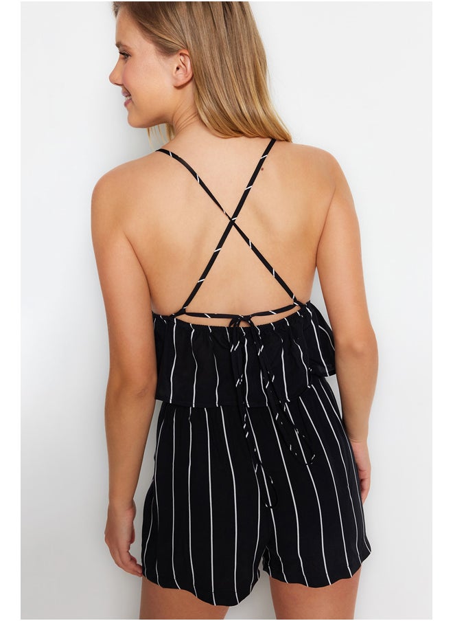 trendyol - Black Striped Back Detailed Singlet-Shorts Woven Pajamas Set THMSS23PT00053 - Image 1