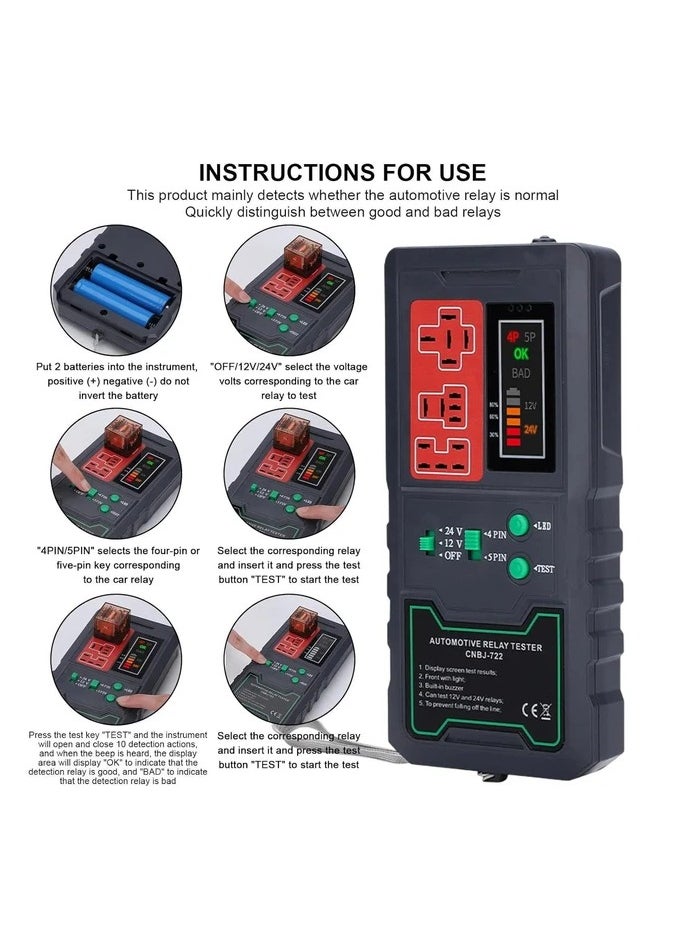 Generic - Automotive Relay Tester 12V/24V Car Relay Tester Kit LED Display High Brightness Lamp, Battery Relay Diagnostic Checker Tools for Auto Repairing - Image 1