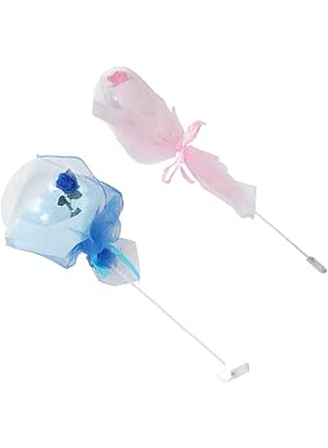 Glowing LED Balloon Flower Bouquet Pink Blue Rose with Cardstock Tulle Party Decor - Image 1