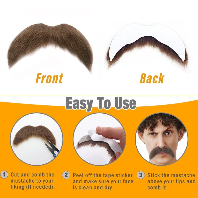 Honcloud DIY Self Adhesive Fake Mustache Fake Beard Material Novelty Mustaches for Costume and Halloween Festival Party (Brown) - Image 4