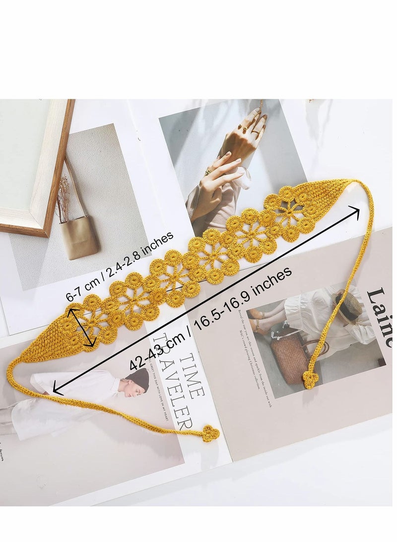 Loquat Crochet Headband Women Floral Hairband - 3PCS Daisy Elastic Handmade Head Wrap Bohemian knit for and Girls(Dark coffee + Pink Turmeric) - Image 2