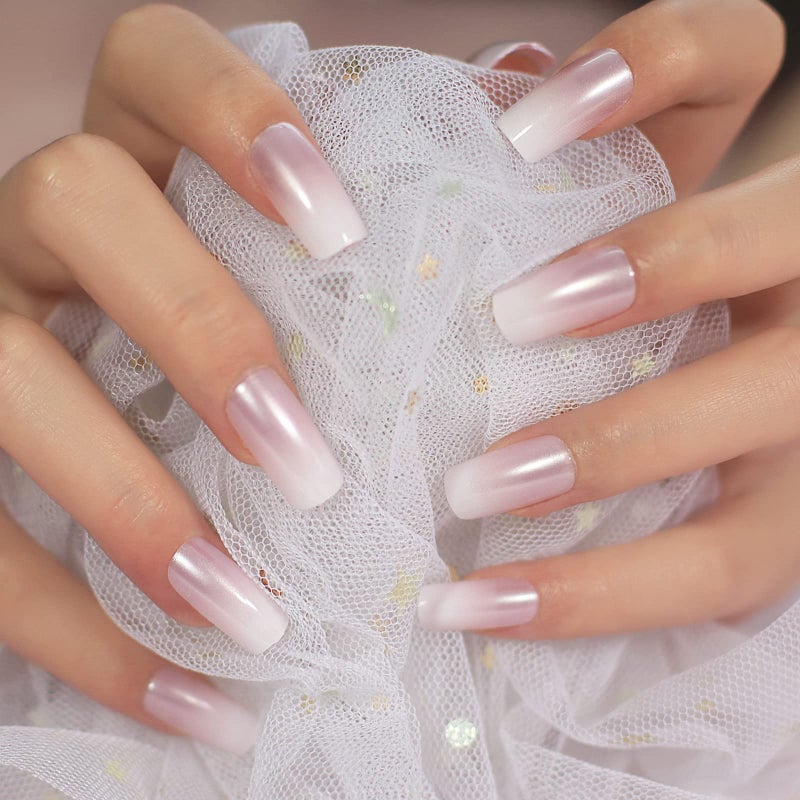 Elevenail Medium Length Press on Nails Pink White False Nails Full Cover Short Fake Nails Faux Ongles Daily DIY Nails Manicure Kits Nail Art Tips - Image 1