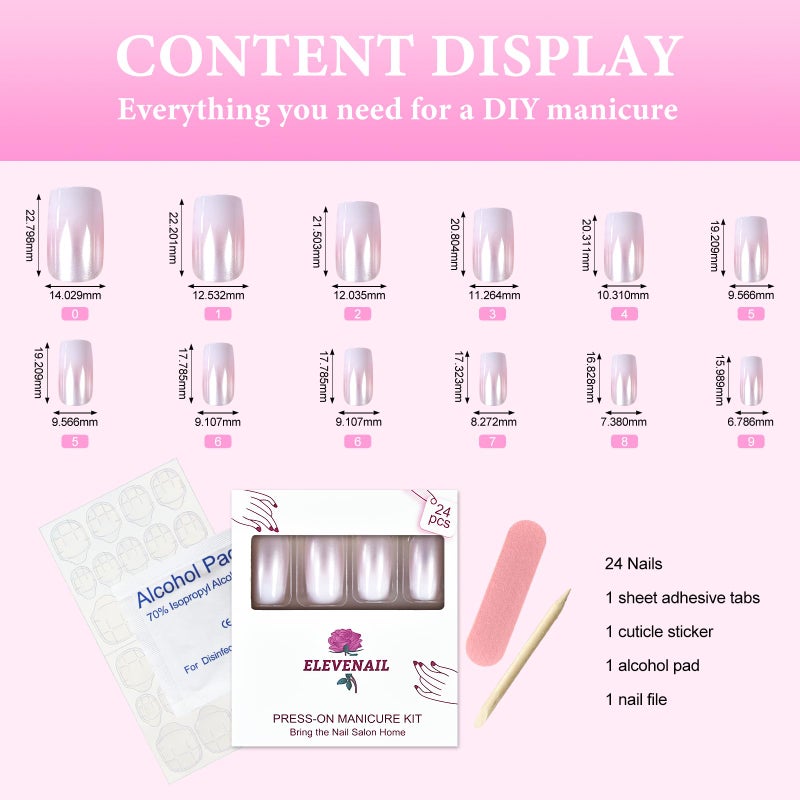Elevenail Medium Length Press on Nails Pink White False Nails Full Cover Short Fake Nails Faux Ongles Daily DIY Nails Manicure Kits Nail Art Tips - Image 5