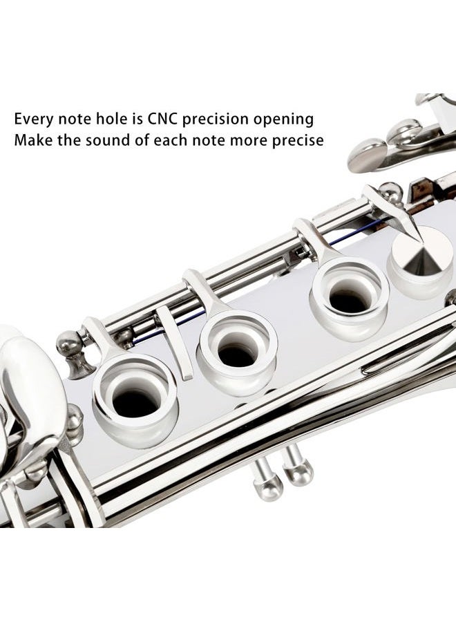 EASTROCK Clarinet Bb Flat 17 Nickel Keys White Beginner Student Clarinet with 2 Barrels Hard Clarinet Case and Clarinet Cleaning Kit - Image 4