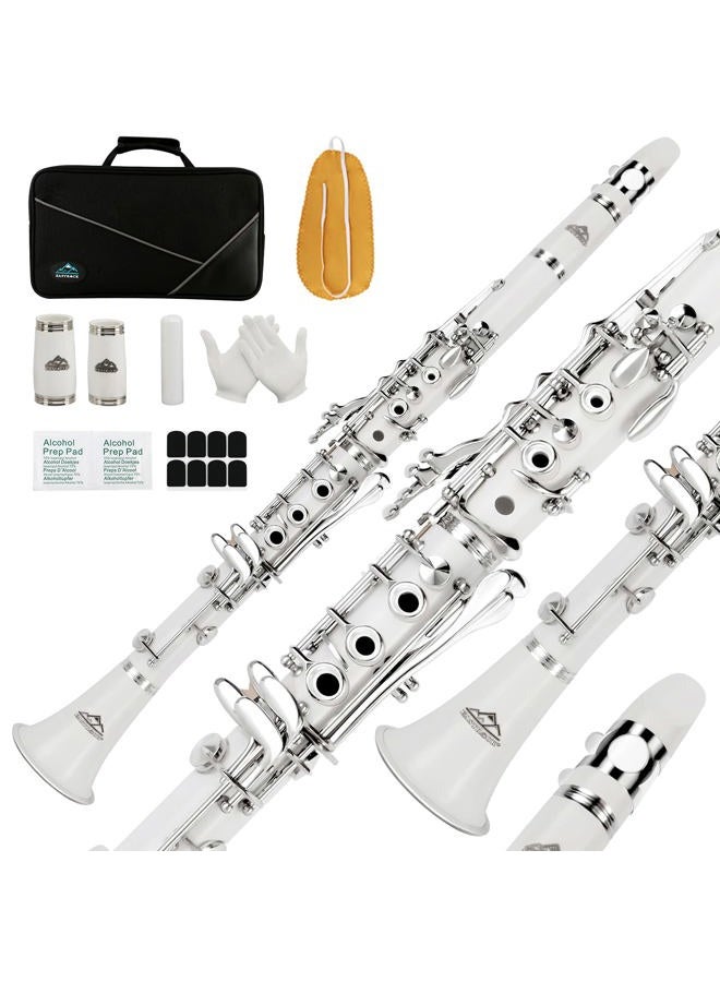 EASTROCK Clarinet Bb Flat 17 Nickel Keys White Beginner Student Clarinet with 2 Barrels Hard Clarinet Case and Clarinet Cleaning Kit - Image 1