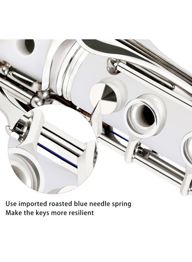 EASTROCK Clarinet Bb Flat 17 Nickel Keys White Beginner Student Clarinet with 2 Barrels Hard Clarinet Case and Clarinet Cleaning Kit - Image 3