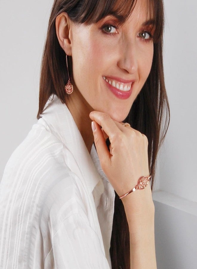 Humble Chic NY Rose Gold Tone Bracelets for Women - Rose Gold Tone Bracelet for Women, Simulated Druzy Bangle Cuff, Dainty Stackable Simple Boho Bangle, Bohemian Sparkly Stone Cuff, Preppy Pink Statement Arm Jewelry - Image 2