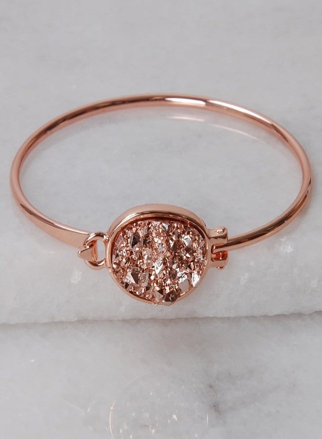 Humble Chic NY Rose Gold Tone Bracelets for Women - Rose Gold Tone Bracelet for Women, Simulated Druzy Bangle Cuff, Dainty Stackable Simple Boho Bangle, Bohemian Sparkly Stone Cuff, Preppy Pink Statement Arm Jewelry - Image 3