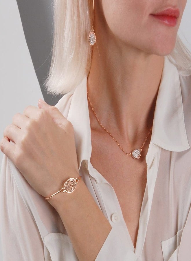 Humble Chic NY Rose Gold Tone Bracelets for Women - Rose Gold Tone Bracelet for Women, Simulated Druzy Bangle Cuff, Dainty Stackable Simple Boho Bangle, Bohemian Sparkly Stone Cuff, Preppy Pink Statement Arm Jewelry - Image 5