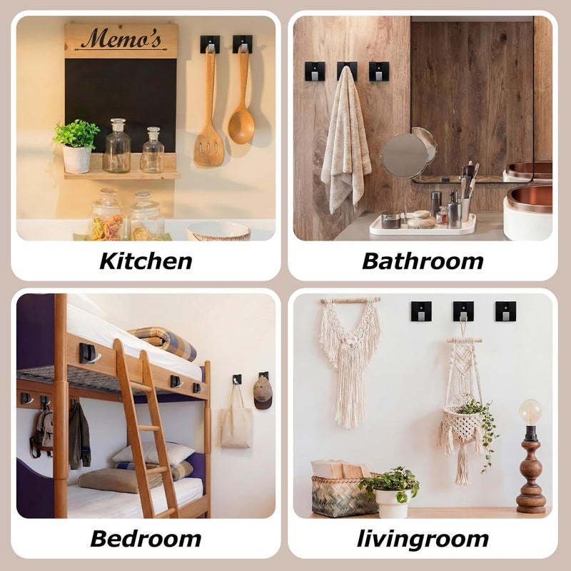 Queekay 4 Pcs Folding Hideaway Coat Hooks Heavy Duty Wall Towel Hooks for Bathrooms Retractable Coat Space Aluminum Wall Hanging Holder for Closet Scarf Hat Robe Key Purse Bag(Black Silver) - Image 4