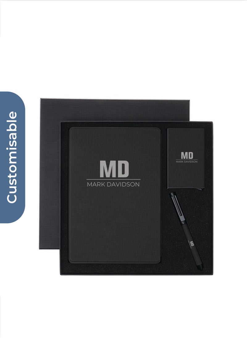 سانثوم طقم هدايا تيسين - CHANGE ZERO المستدام المخصص مع دفتر ملاحظات وقلم وحامل بطاقة قابلين لإعادة التعبئة - أسود - Image 1