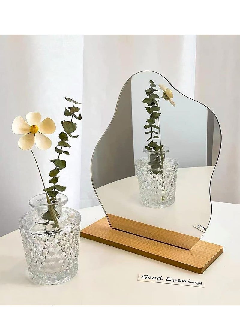 MIXDE Room Decor Aesthetic Irregular Mirror, Aesthetic Room Decor Acrylic Vanity Mirror, Frameless Makeup Mirror Desk Mirror, Cloud-Shaped Table Mirror with Detachable Wooden Stand for Living Room Bedroom  - Image 1
