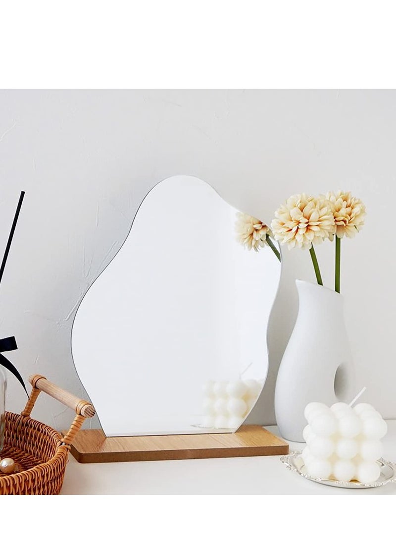 MIXDE Room Decor Aesthetic Irregular Mirror, Aesthetic Room Decor Acrylic Vanity Mirror, Frameless Makeup Mirror Desk Mirror, Cloud-Shaped Table Mirror with Detachable Wooden Stand for Living Room Bedroom  - Image 4
