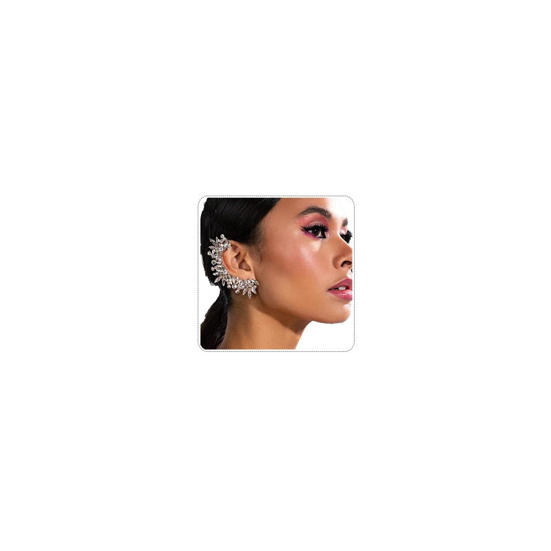 STONEFANS Rhinestone Silver Full Ear Cuff Earrings for Women Ear Clip Wrap Statement Climber Crawler Earrings for Women Hypoallergenic Wedding Jewelry Gifts (Silver) - Image 1