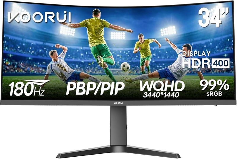 KOORUI 34 Inch Ultrawide Curved Gaming Monitor, WQHD 3440x1440, 180Hz, R1000 Curved VA Panel, 1ms MPRT, Adaptive Sync, HDR400, 99% sRGB, PIP/PBP, Height Adjustable Stand, DP 1.4, HDMI 2.0 - Image 1