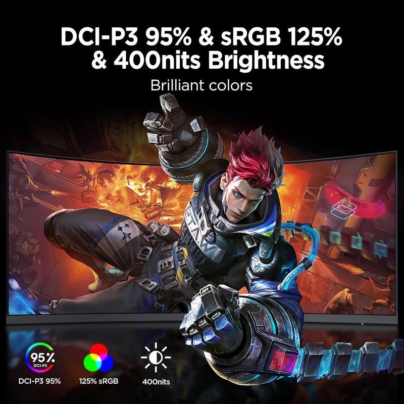 KOORUI 34 Inch Ultrawide Curved Gaming Monitor, WQHD 3440x1440, 180Hz, R1000 Curved VA Panel, 1ms MPRT, Adaptive Sync, HDR400, 99% sRGB, PIP/PBP, Height Adjustable Stand, DP 1.4, HDMI 2.0 - Image 3