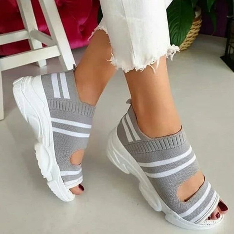 Sports Sandals Women''s 2021 Summer Platform Fly-woven Hollow Casual Thick-soled Student Flat Fashionable Beach Shoes Large Size - Image 2