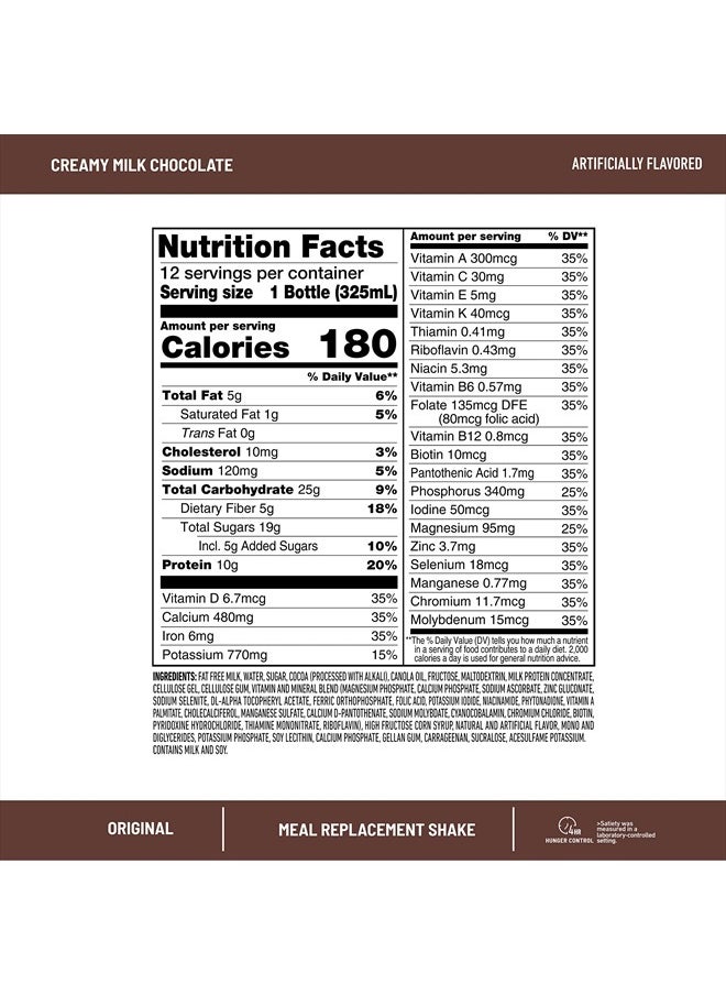 SlimFast - Meal Replacement Shake, Original Creamy Milk Chocolate, 10g of Ready to Drink Protein, 11 Fl. Oz Bottle, 4 Count (Pack of 3) (Packaging May Vary) - Image 1