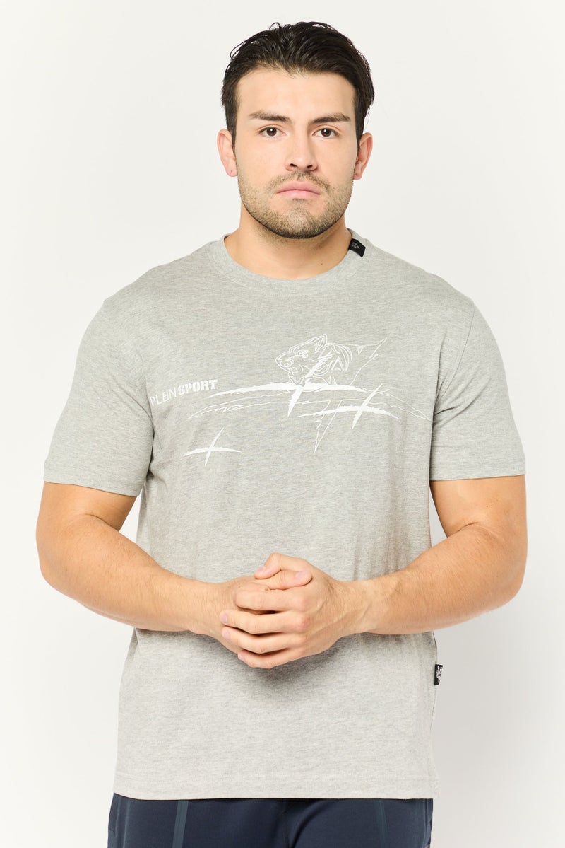 PHILIPP PLEIN Plein Sport Men Sportswear Fit Short Sleeves Outdoor T-Shirt, Grey - Image 1