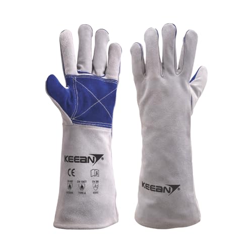 KEEAN MIG/ARC/TIG Welding 14 Inch Gloves with Extra Padded Palm Leather High Temperature Hot Thermal Work Safety Heavy Duty Heat&Fire Resistant at 350°C Leather Cut Proof Gaunlets. - Image 1